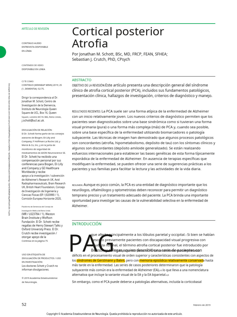 Posterior Cortical Atrophy.6.en - Es | PDF | Demencia | Enfermedad de ...