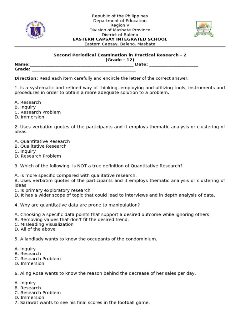 Practical Research II Exam Guide | PDF | Quantitative Research ...