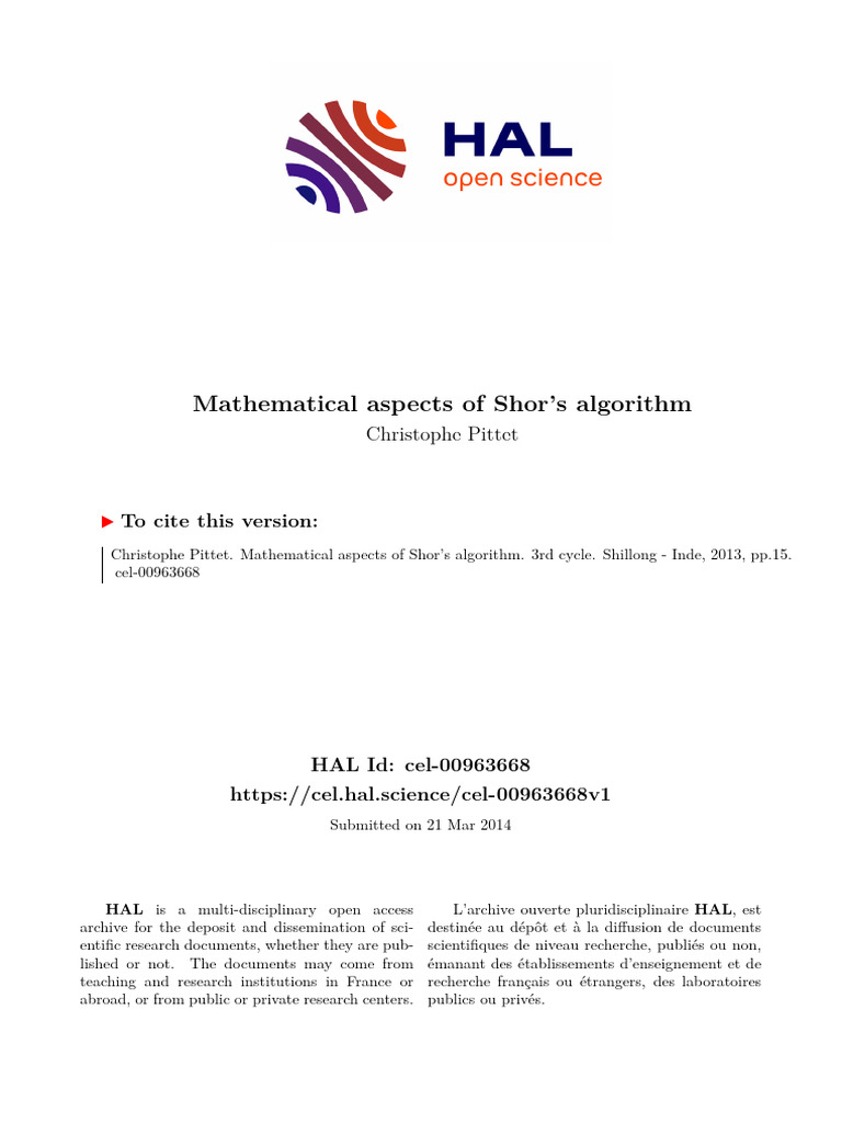 Mathematical Insights on Shor's Algorithm | PDF | Prime Number ...