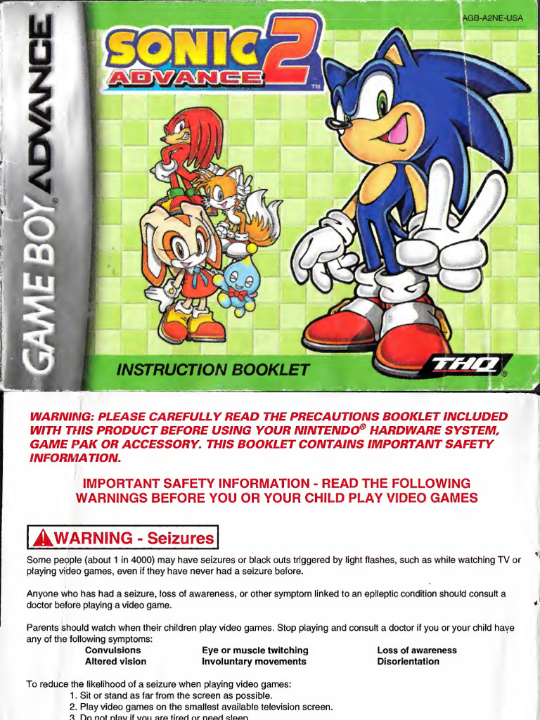 Sonic Advance 2 Safety Manual PDF