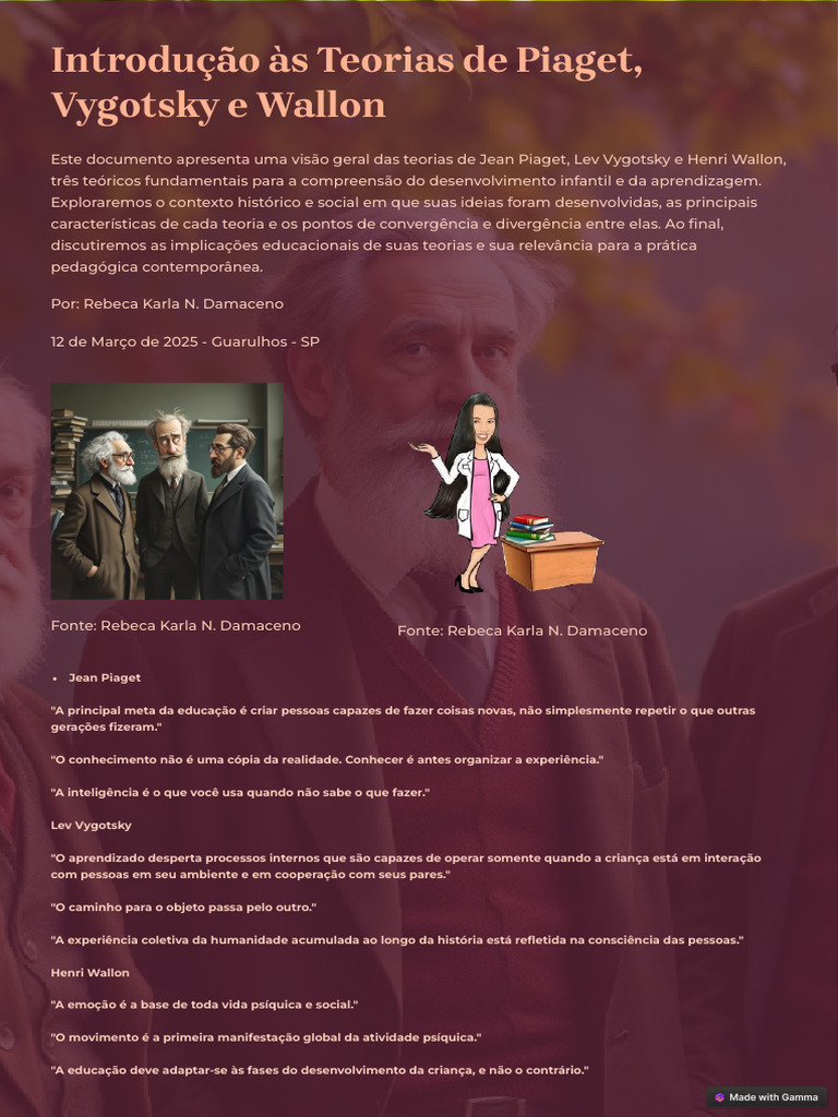Teorias de Piaget, Vygotsky e Wallon | PDF | Aprendizado | Pedagogia