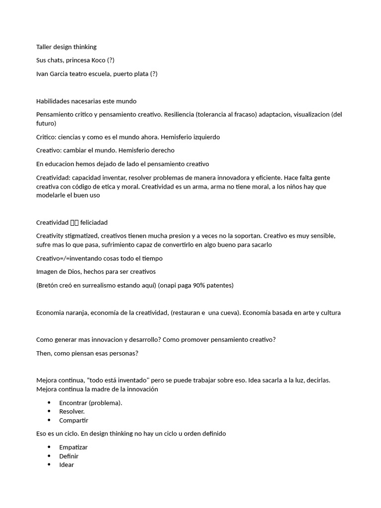 Taller de Creatividad y Design Thinking | PDF | Creatividad | El ...