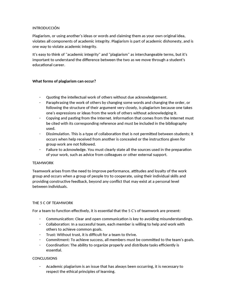 Understanding Plagiarism and Teamwork | PDF | Plagiarism | Academic ...
