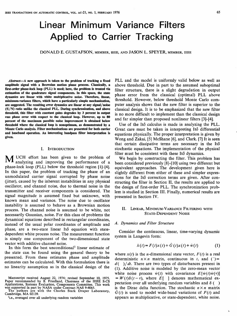 Linear Minimum Variance Filters for PLL | PDF | Errors And Residuals ...