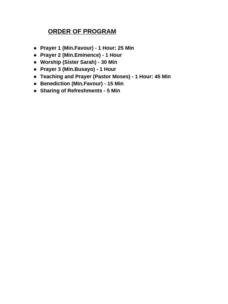 Program Schedule for Prayer Event | PDF