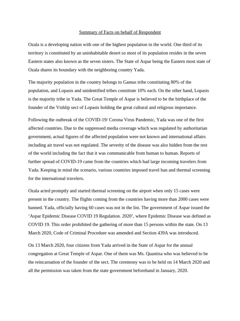 Summary of Facts On Behalf of Respondent | PDF | Disasters | Medicine