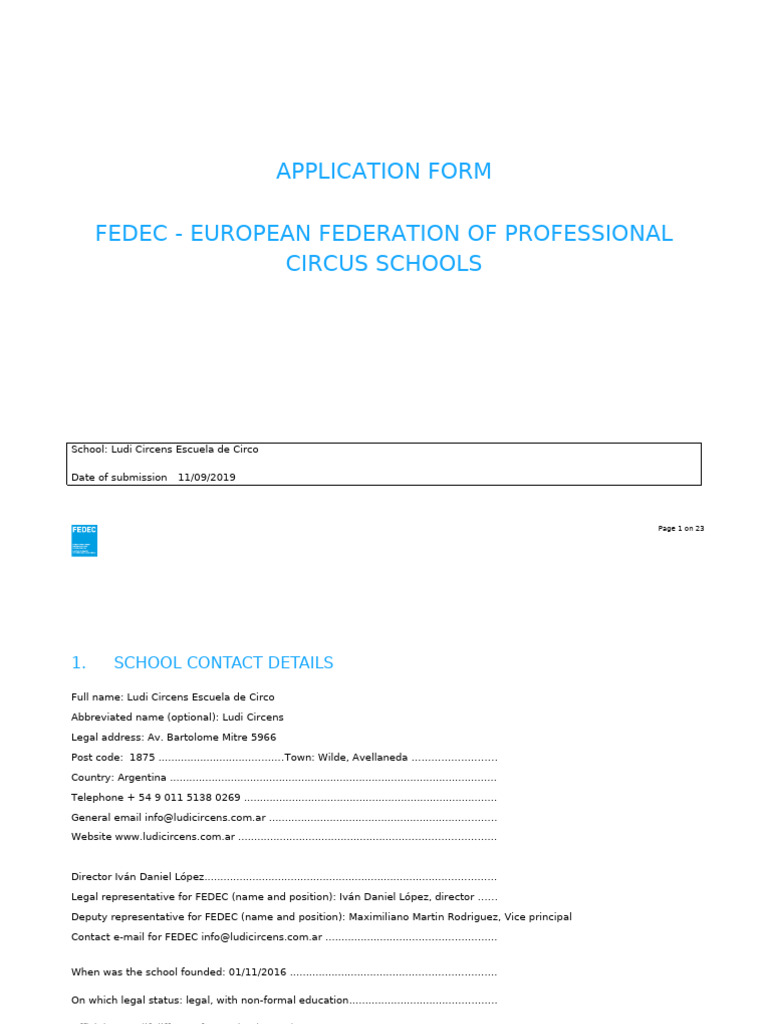 Ludi Circens Circus School Application Form | PDF | Teachers | Psychosocial