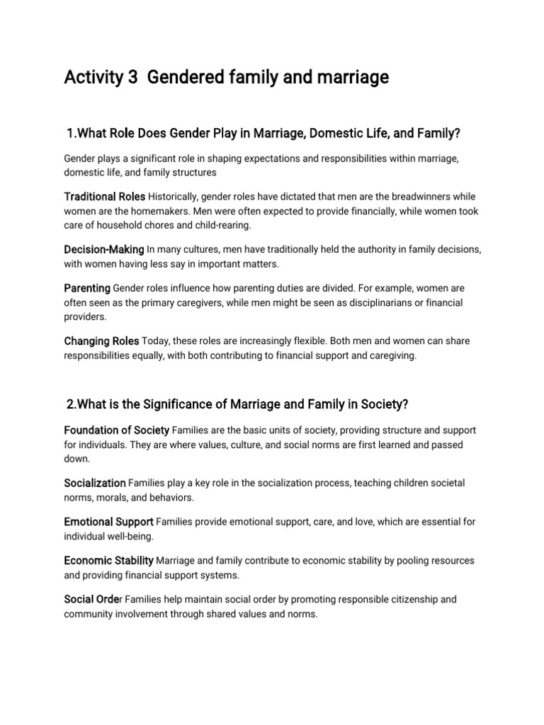 Gender Roles in Family and Marriage | PDF | Family | Gender Role