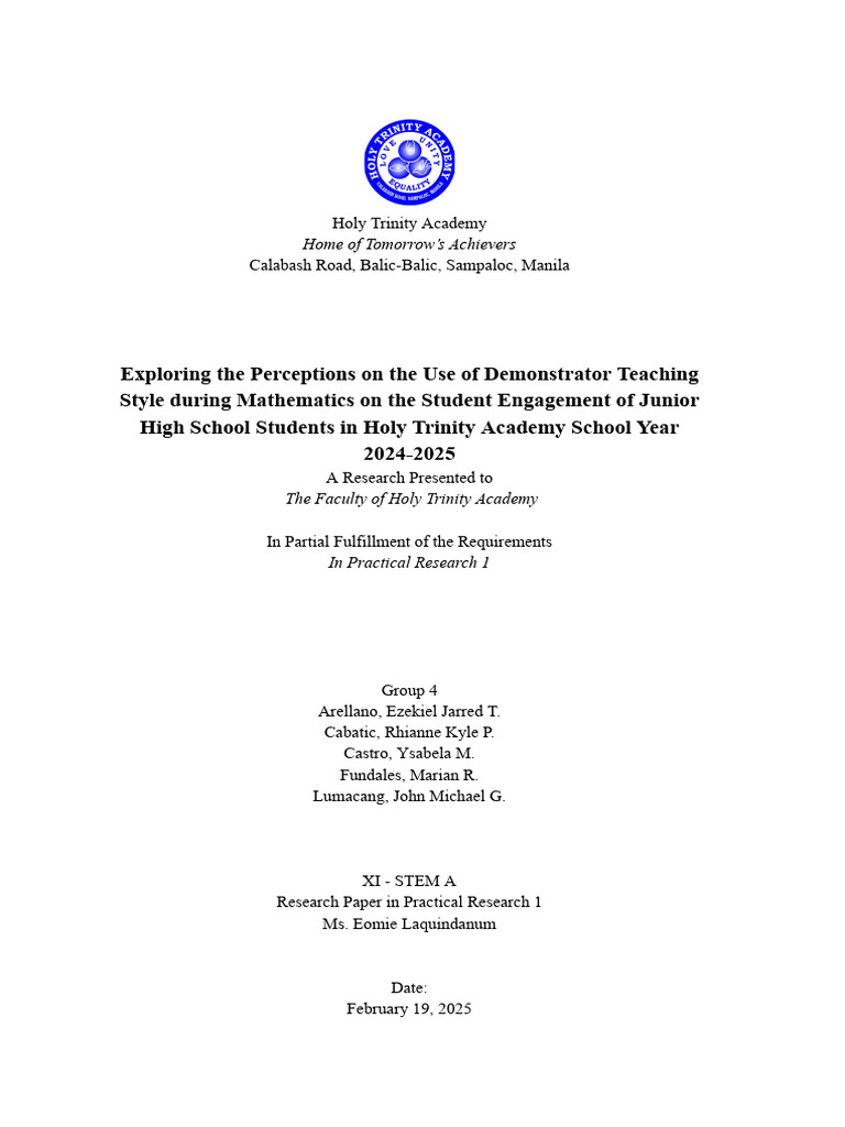 Student Engagement in Math: Demonstrator Teaching | PDF | Teachers ...