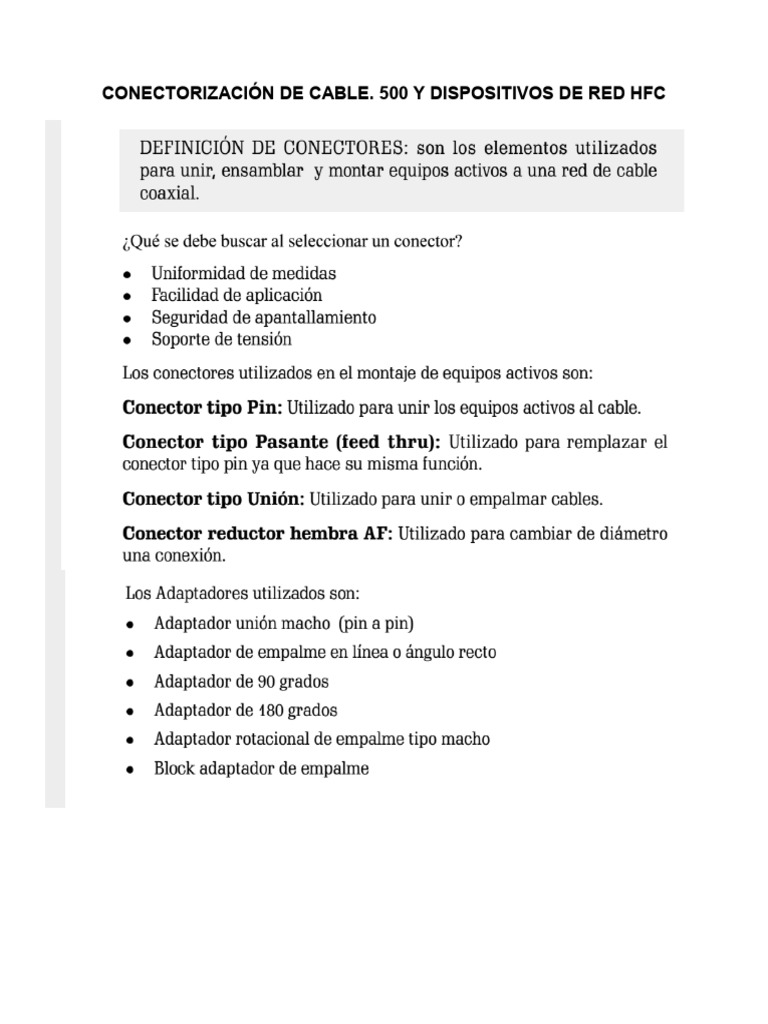 Conectorizacion de Cable .500 y Dispositivos de Red HFC | PDF