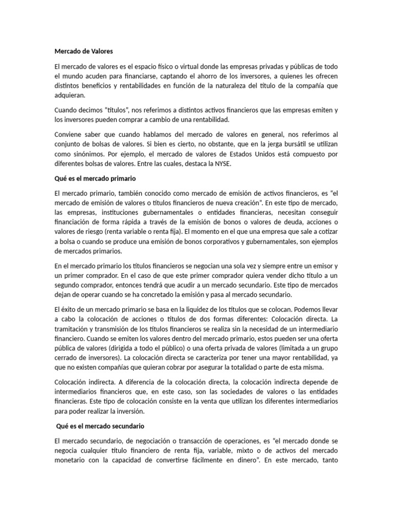 Introducción al Mercado de Valores | PDF | Bolsa | Bolsa de Valores