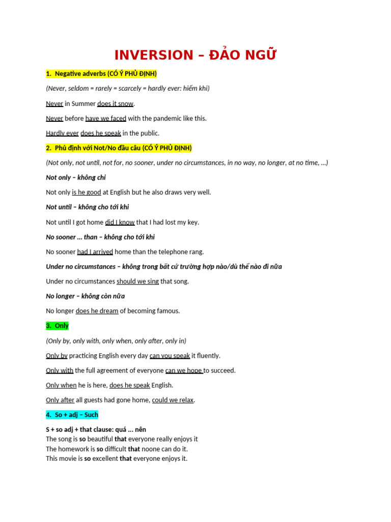Inversion in English Grammar Explained | PDF