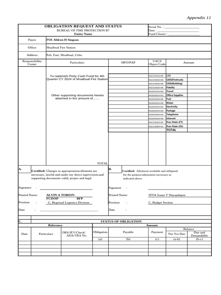 Obligation Request and Status Report | PDF | Payments | Money