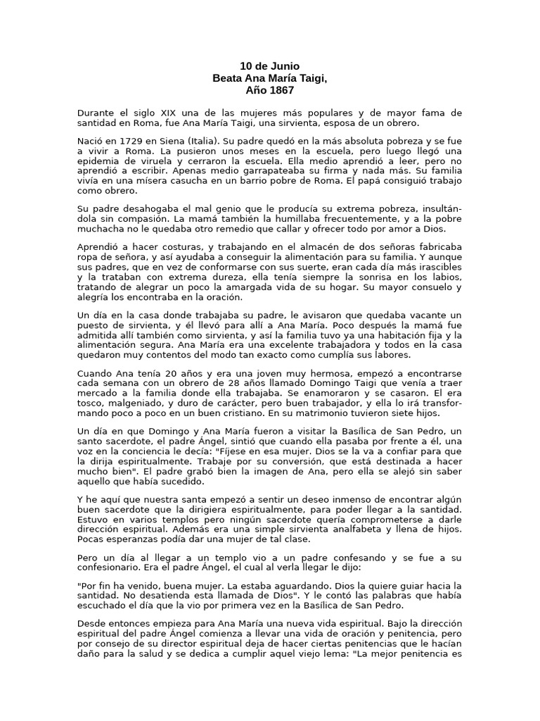 Ana María Taigi: Vida y Santidad | PDF | Buen trabajo | Santo