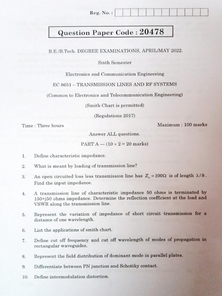 Transmission Lines Question Paper Pdf