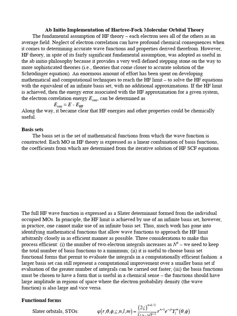 Hartree-Fock Theory: Ab Initio Methods | PDF | Chemical Polarity ...