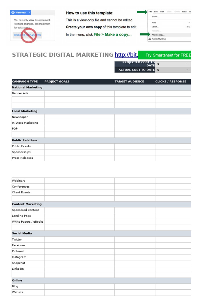 IC Strategic Digital Marketing Plan Template - Google Sheet | PDF ...
