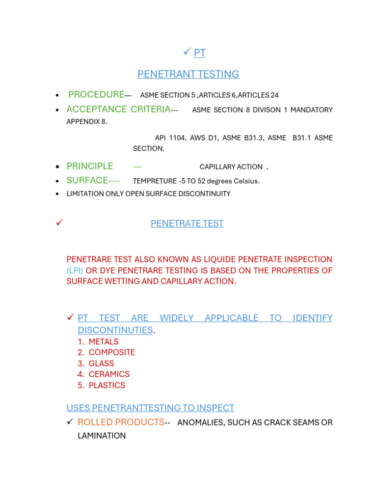 PT Penetrant Testing | PDF | Ultraviolet | Fluorescence