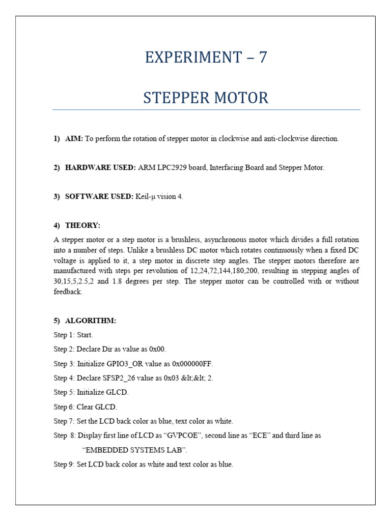 Stepper Motor Control Experiment | PDF | Digital To Analog Converter ...