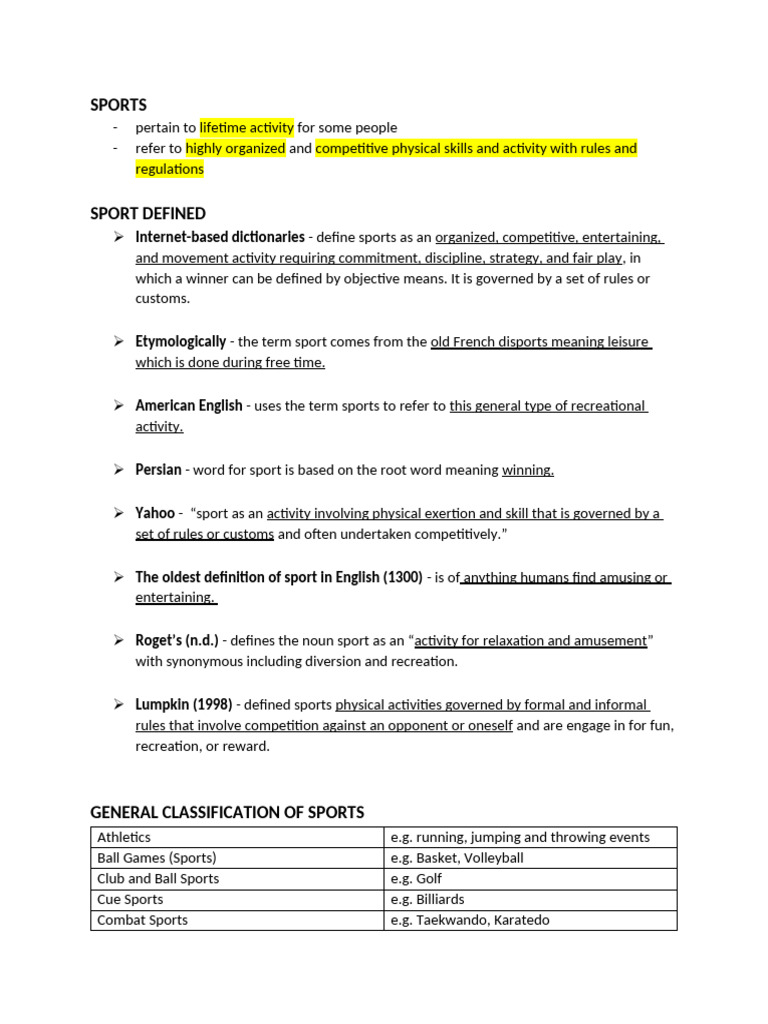 Understanding Sports: Definitions & Benefits | PDF | Sports