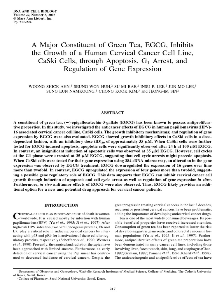 A Major Constituent of Green Tea, EGCG, Inhibits | PDF | Cell Cycle ...