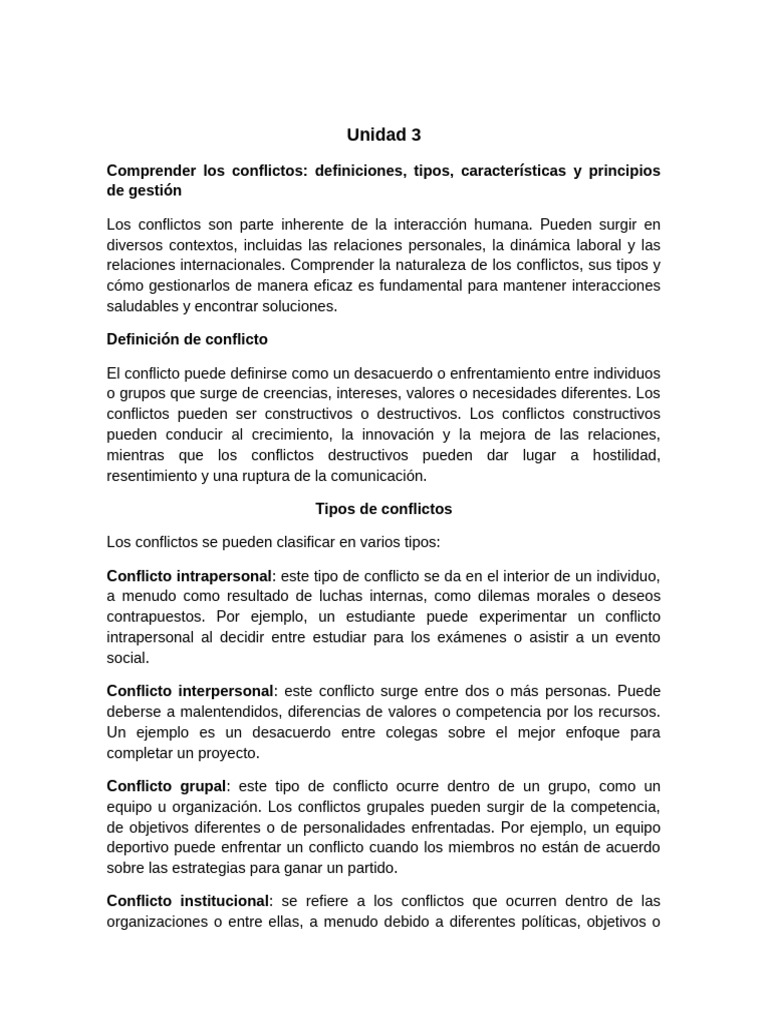 Tipos y gestión de conflictos humanos | PDF | Conflicto (proceso ...