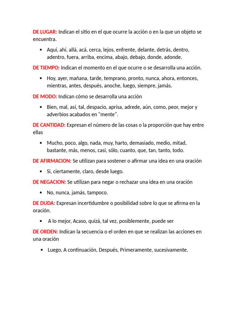 Tipos y Ejemplos de Adverbios | PDF