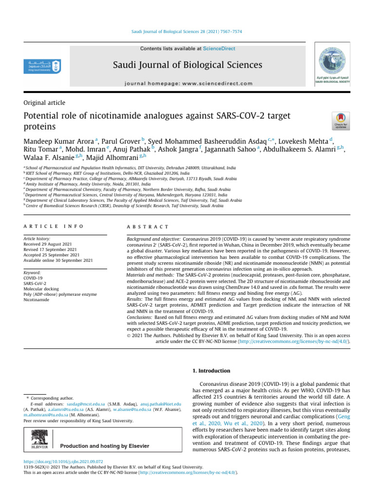 Potential Role of Nicotinamide Analogues Against SARS-COV-2 Target ...