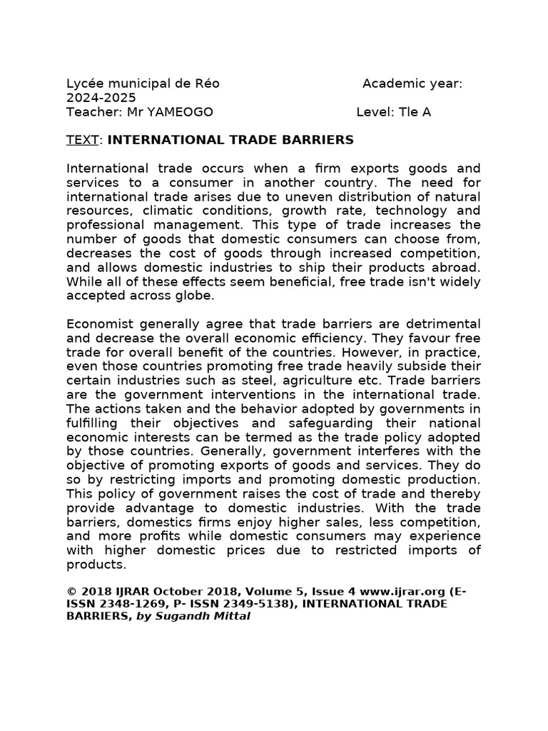 Understanding International Trade Barriers | PDF