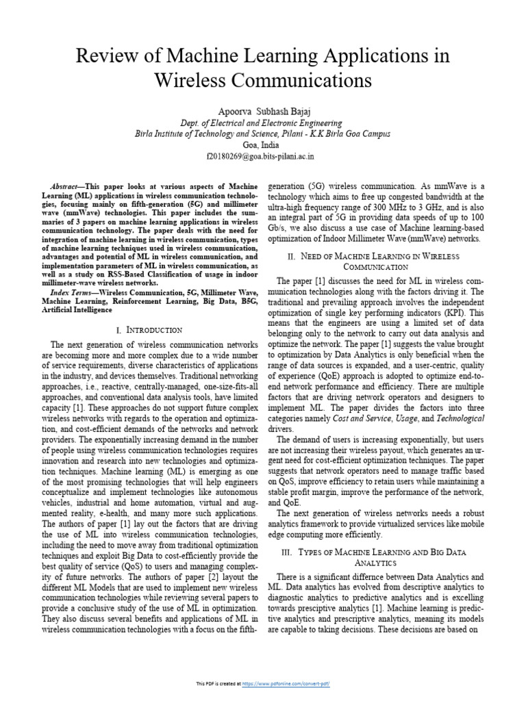 Machine Learning in Wireless Networks | PDF | Machine Learning | Analytics
