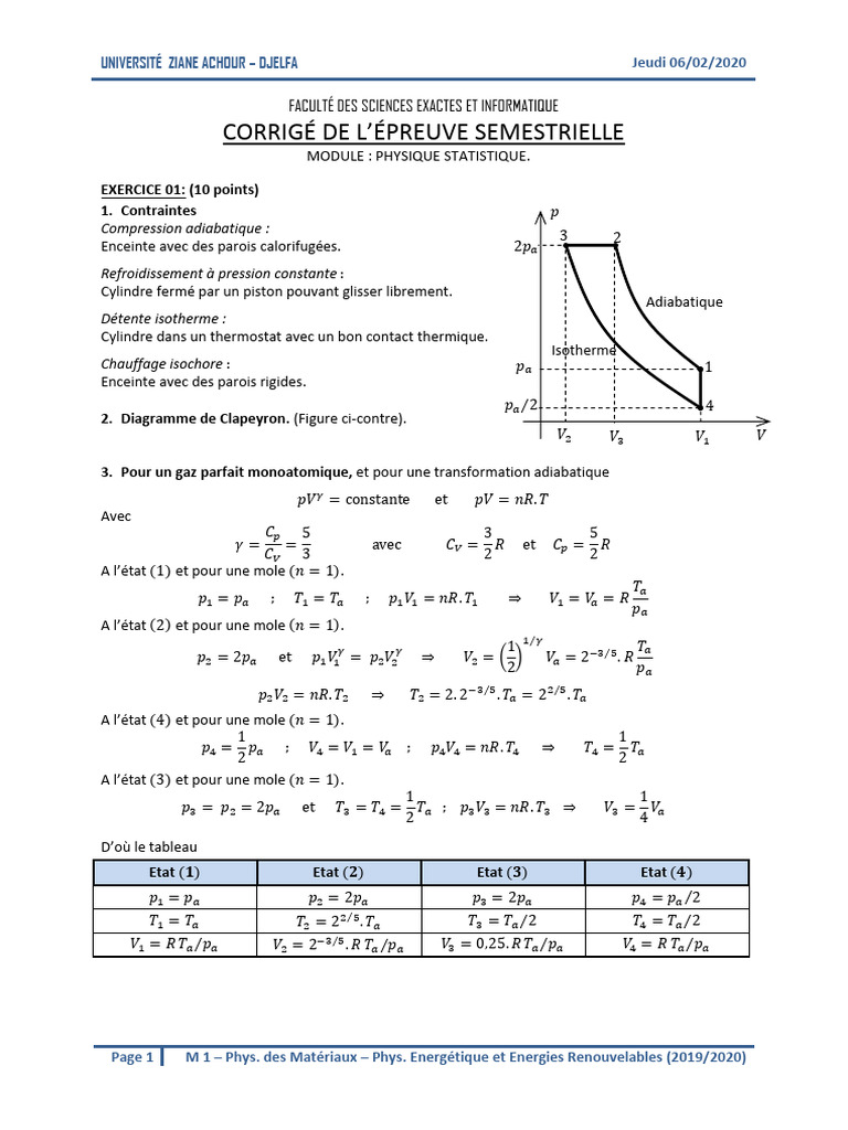 Corrigé d'exercices en physique statistique | PDF | Mécanique ...