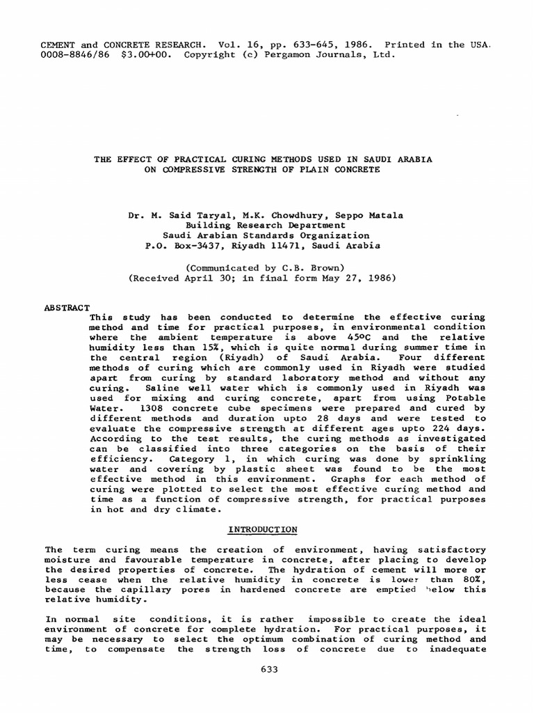 The effect of practical curing methods used in Saudi Arabia on ...