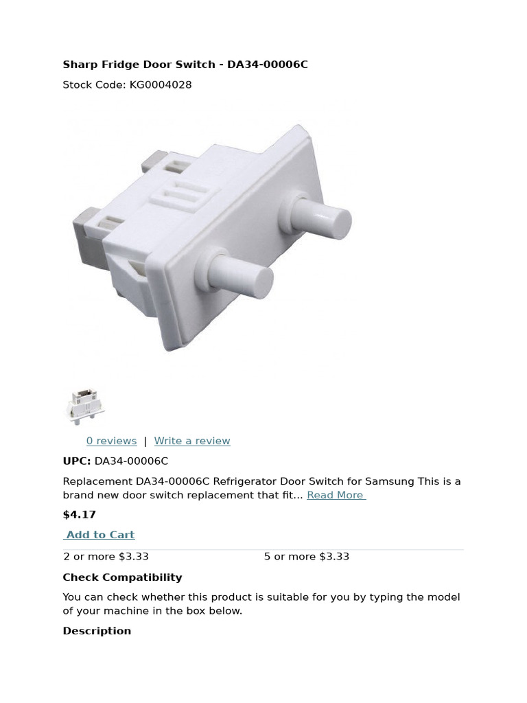 Sharp Fridge Door Switch | PDF | Preservation Methods | Manufactured Goods