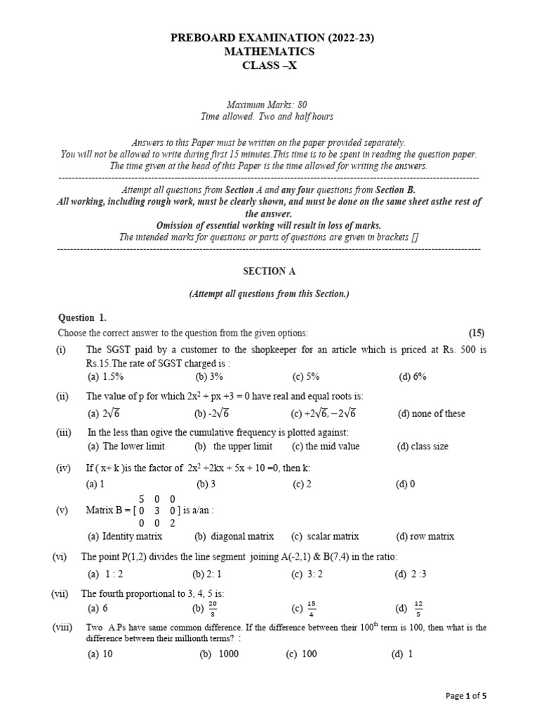 Mathematics Class 10th Paper | PDF | Value Added Tax | Sphere