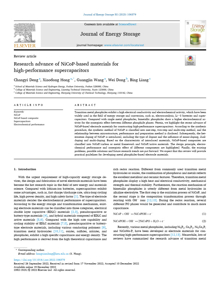 NiCoP Materials for Supercapacitors | PDF | Electrochemistry | Doping ...