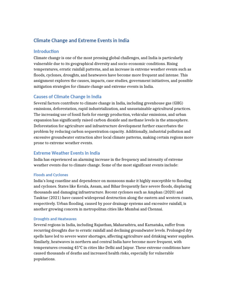 Climate Change Extreme Events India Final | PDF | Climate Change | Flood