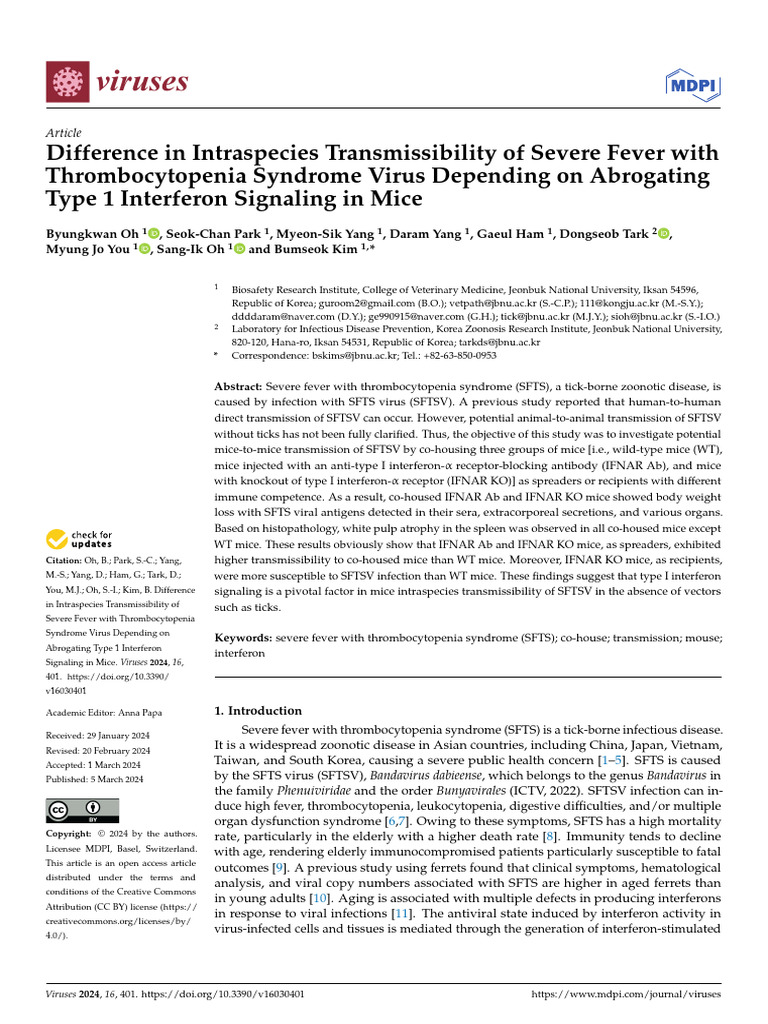 Interferon's Role in SFTSV Transmission | PDF | Interferon | Virus