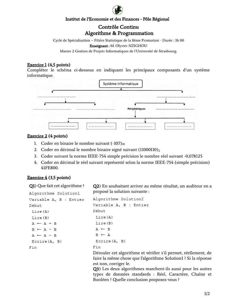 Exercices d'Algorithme et Programmation | PDF | Programmation ...
