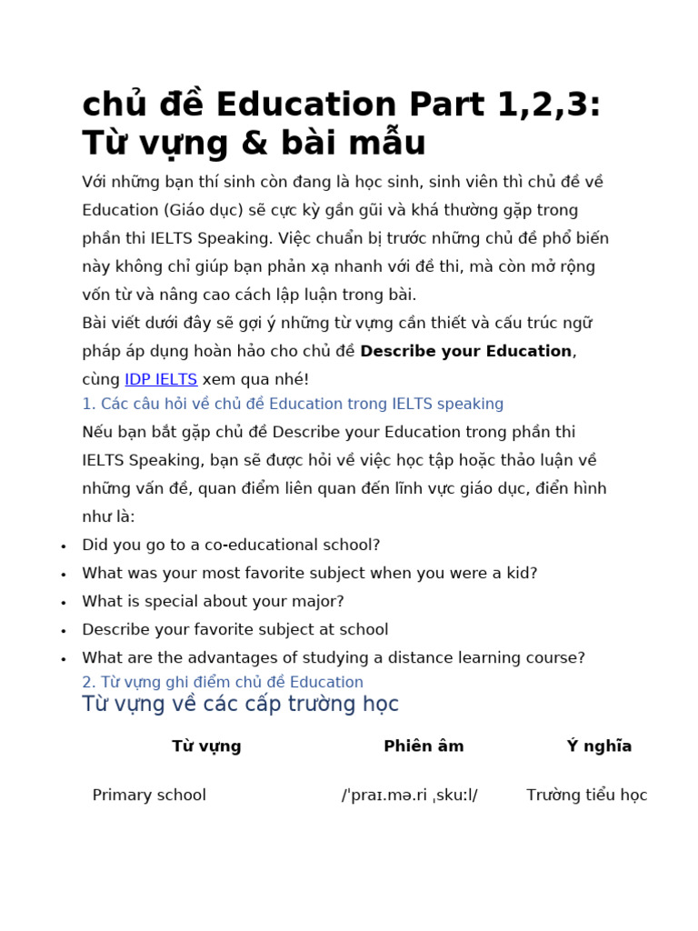 chủ đề Education Part 1 | PDF
