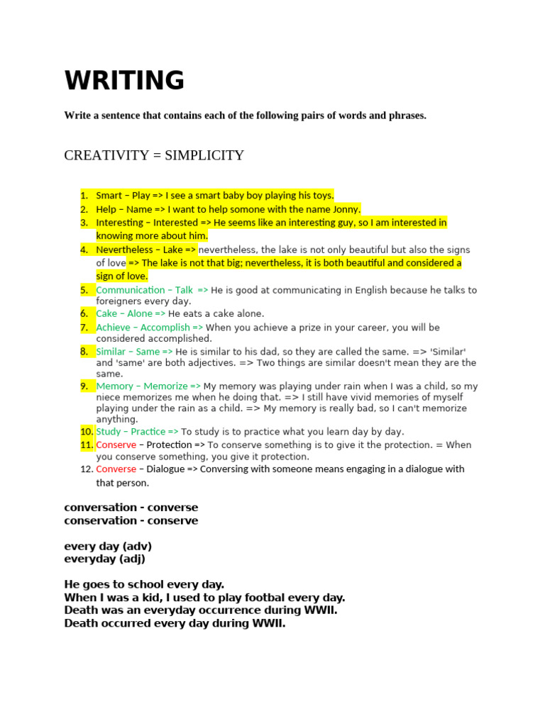 Writing Exercises for Language Skills | PDF