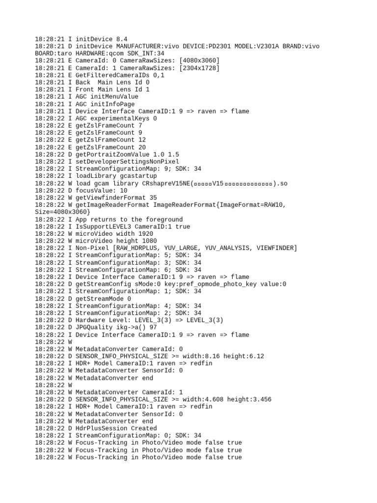 Vivo PD2301 Camera Configuration Log | PDF | Software Development Kit ...