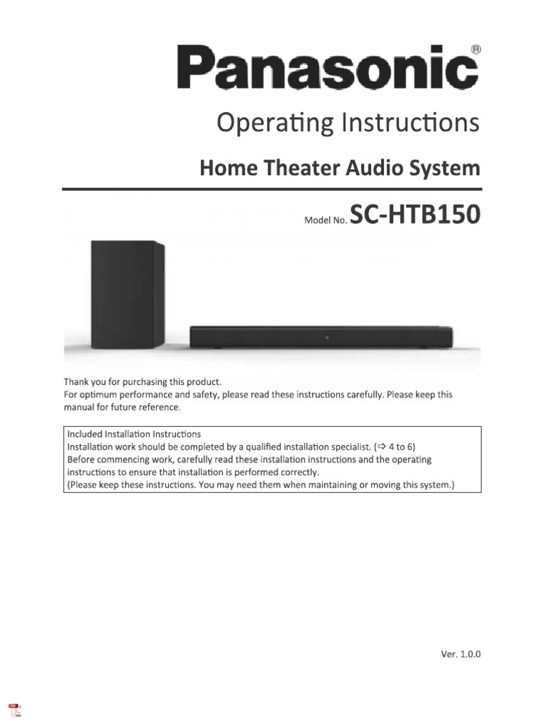 Panasonic SC-HTB150 Soundbar Manual | PDF