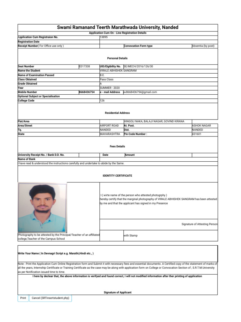 S.R.T.M.university - Convocation Form | PDF