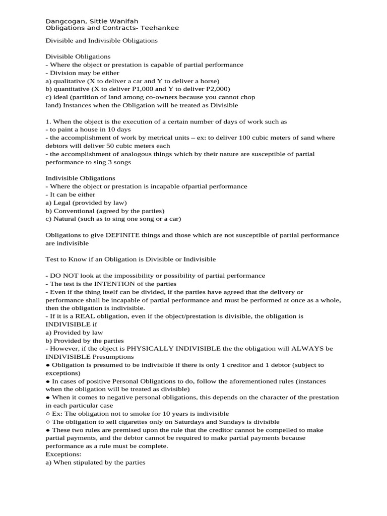 Divisible-and-Indivisible-Obligations | PDF | Business Law | Civil Law ...