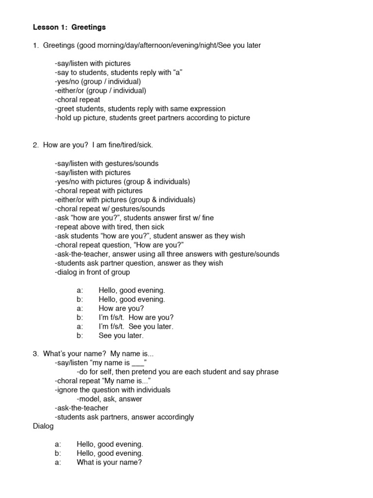 English Language Lesson Plans for Beginners | PDF | Question