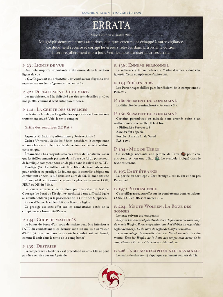 Errata de la Troisième Édition Confrontation | PDF