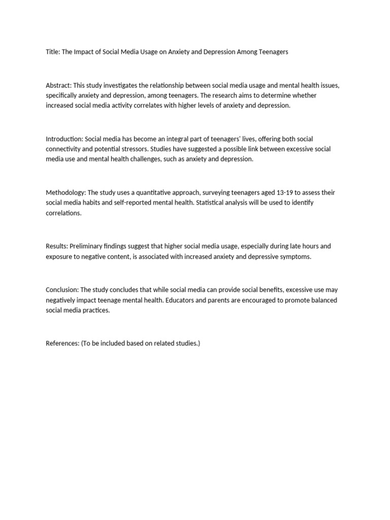 The Impact of Social Media Usage on Anxiety and Depression Among ...
