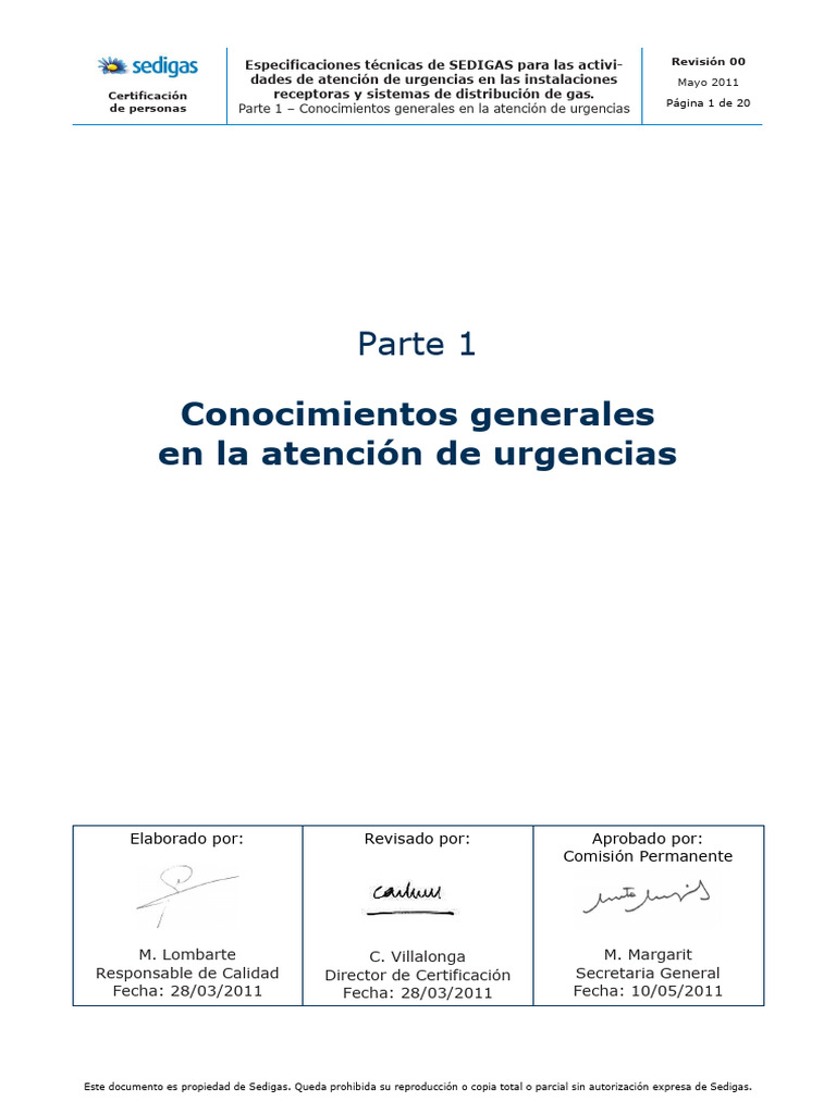 Especificaciones de Urgencias en Gas | PDF | Pascal (Unidad) | Combustión