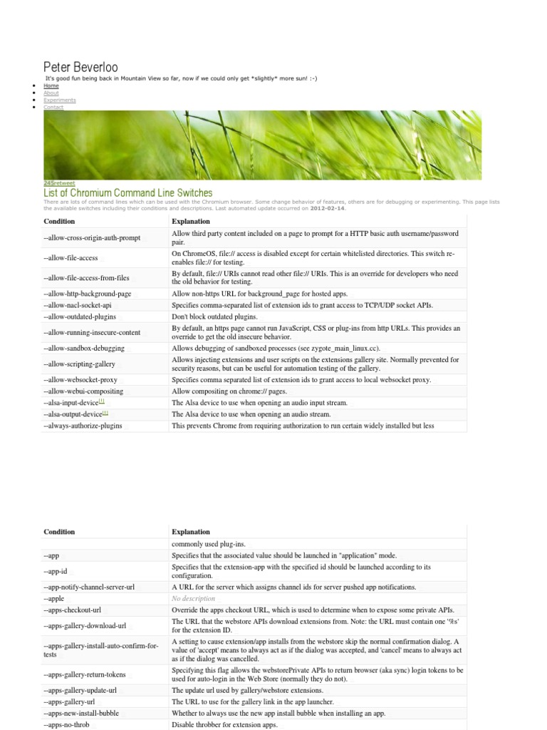 Peter Beverloo List of Chromium Command Line Switches PDF Google