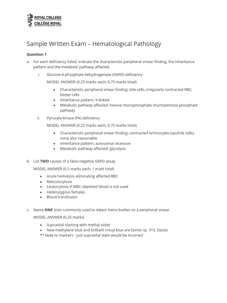 Hematological Pathology Exam Questions | PDF | Hematology | Medical ...